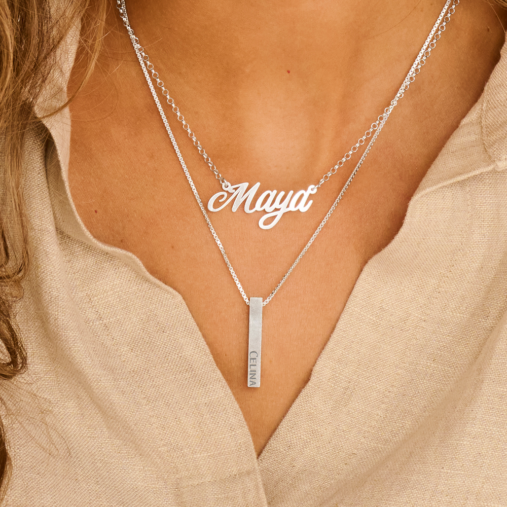 Sterling silver bar pendant with engraving on 4 sides