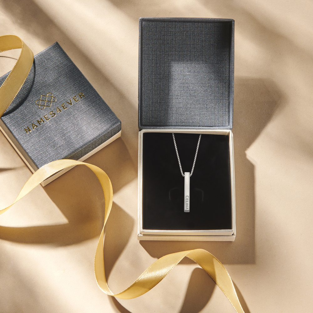 Sterling silver bar pendant with engraving on 4 sides