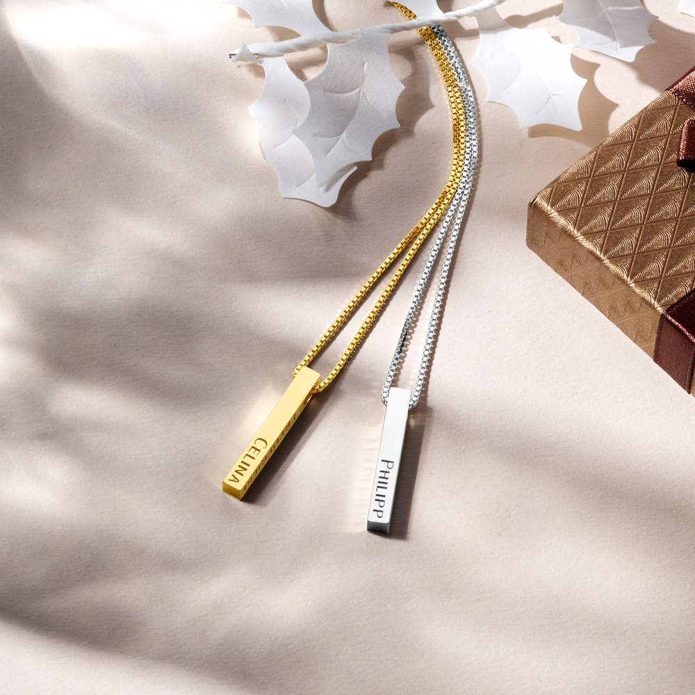Sterling silver bar pendant with engraving on 4 sides
