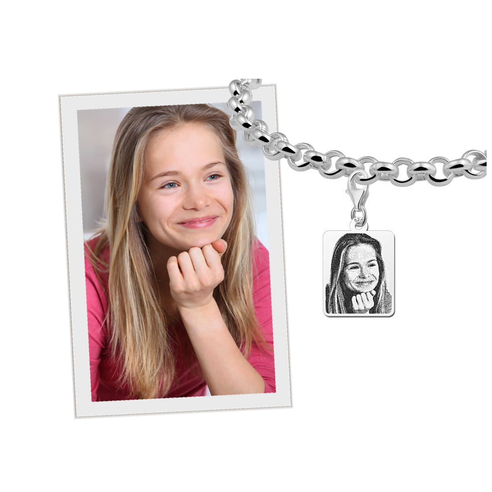 Photo pendant dog tag style with carabiner silver