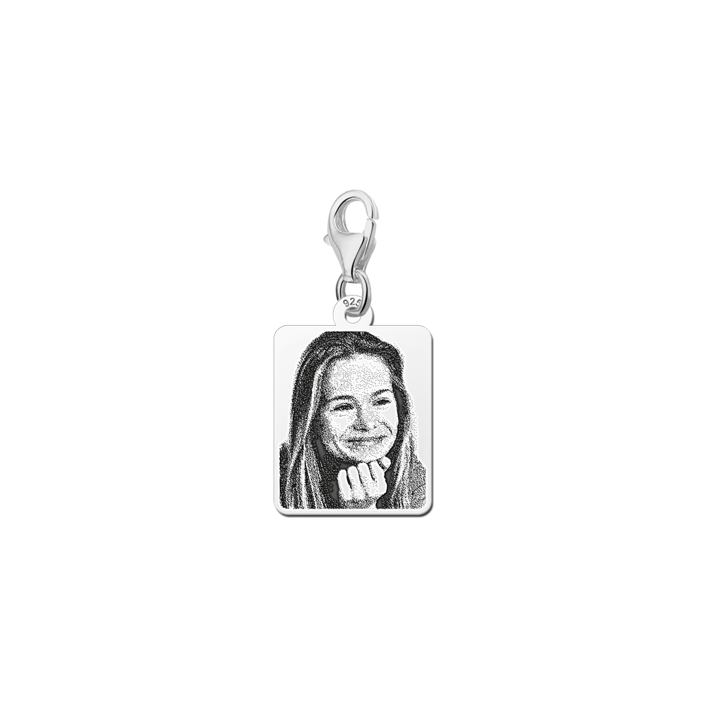 Photo pendant dog tag style with carabiner silver