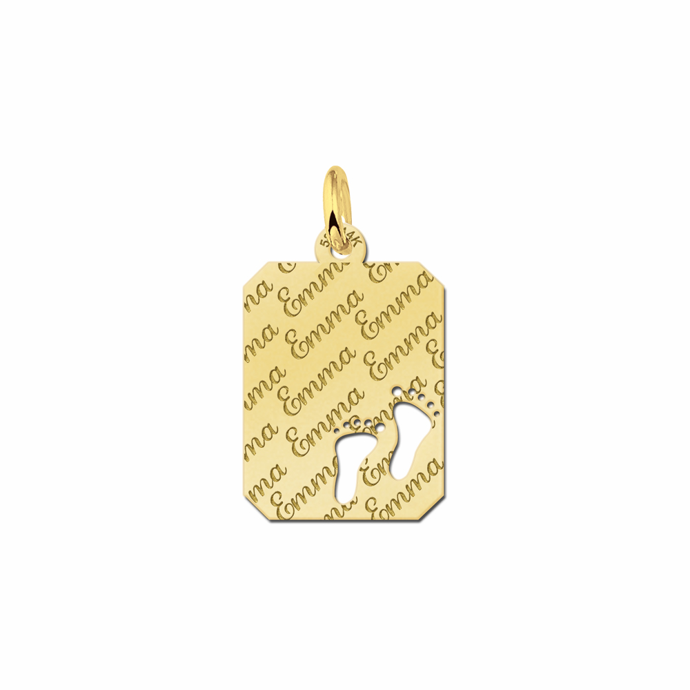 Gold Nametag Personalised with Repeated Name and Babyfeet