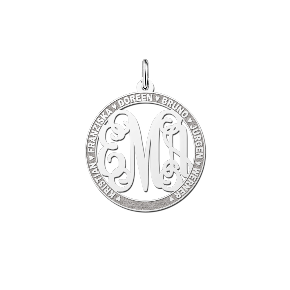 Silver Monogram Pendant with Names, Medium