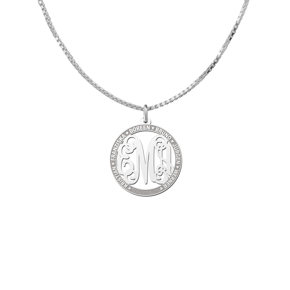 Silver Monogram Pendant with Names, Medium