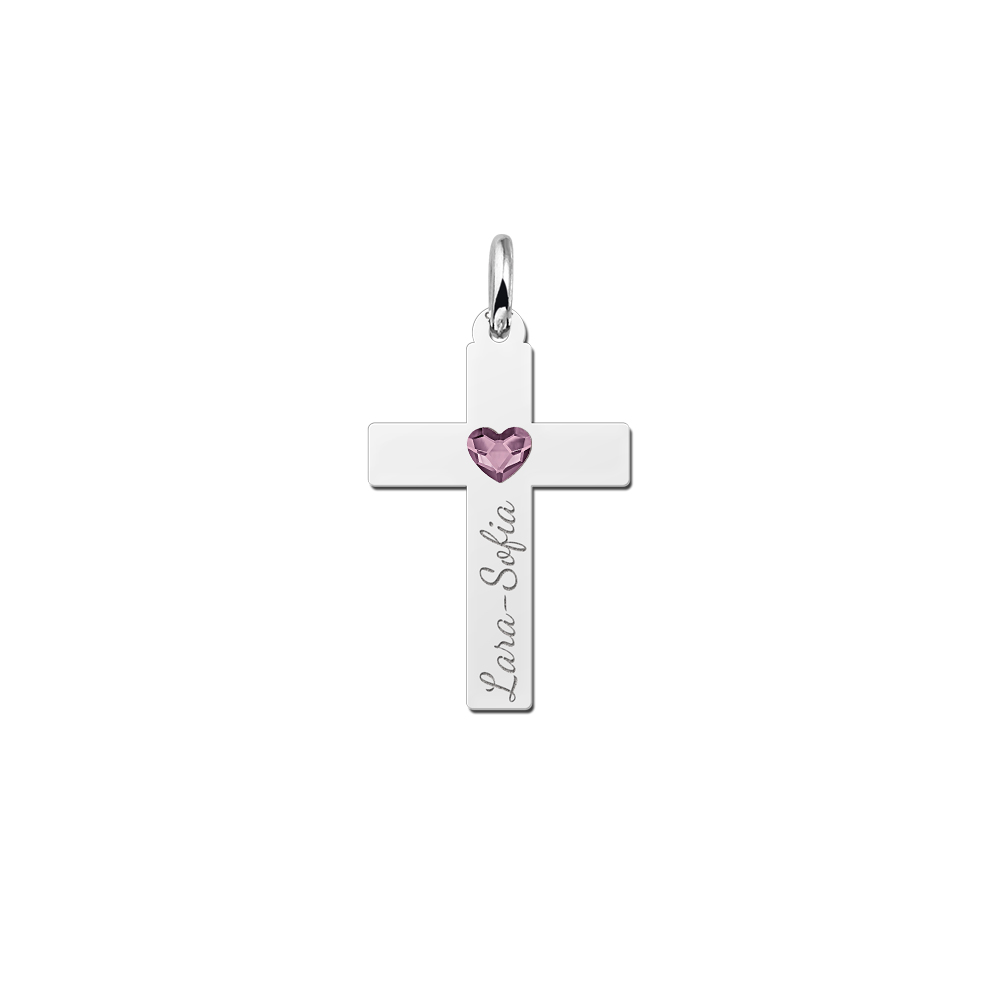 Silver Communion cross with heart zirconia and engraving