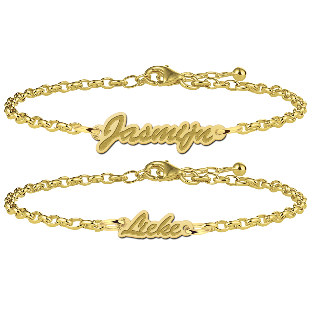 Golden mother-and-daughter bracelets with name