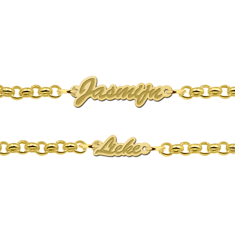 Golden mother-and-daughter bracelets with name