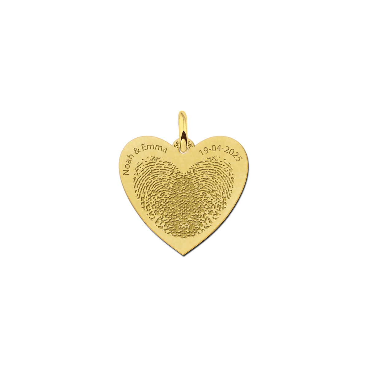 Gold Heart Pendant with 2 Fingerprints and Names