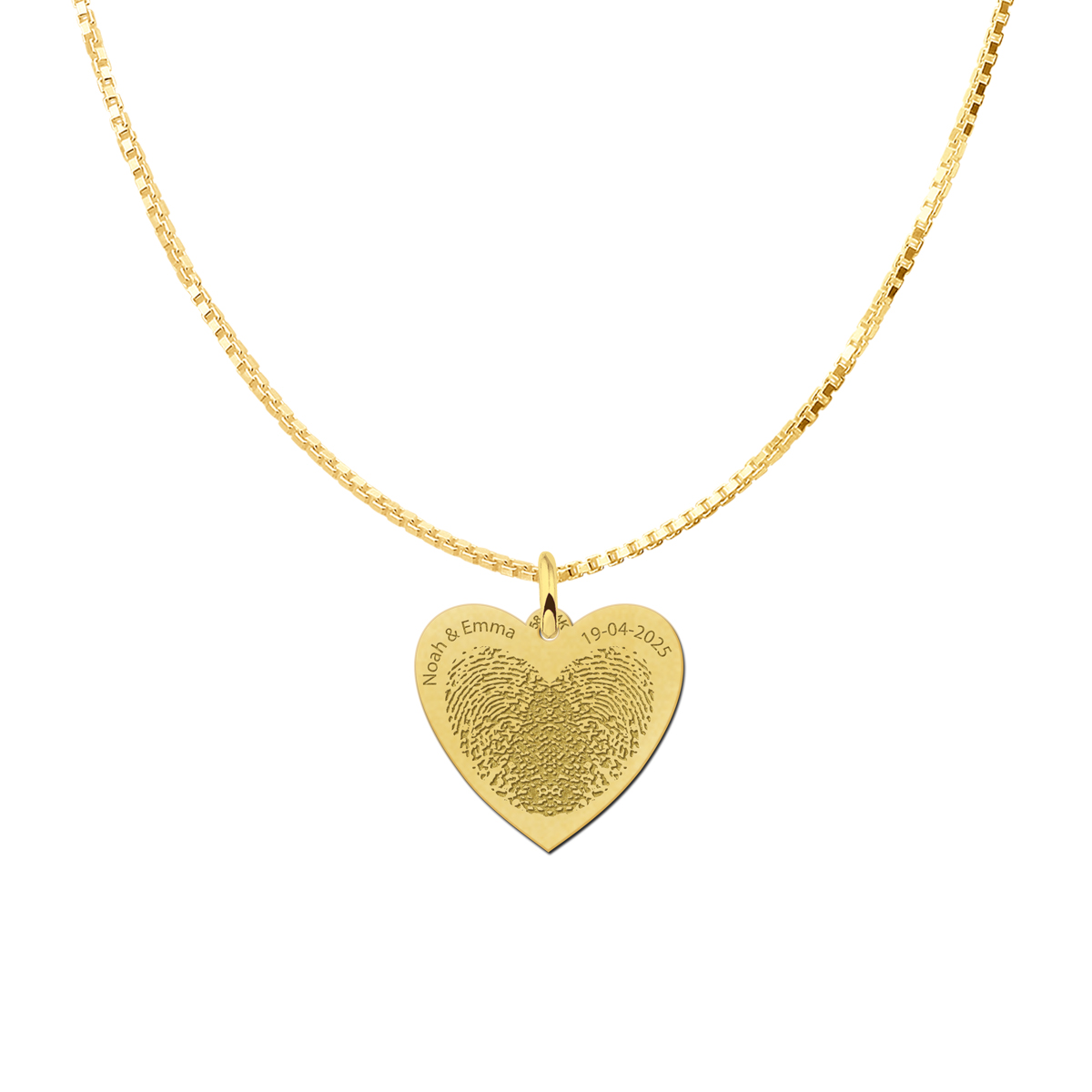 Gold Heart Pendant with 2 Fingerprints and Names