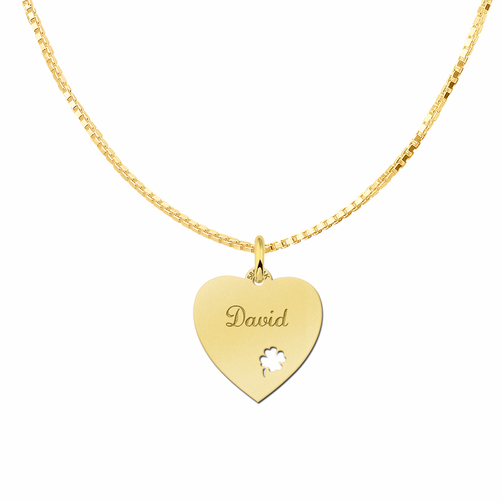 Gold Heart Nametag with Four Leaf Clover