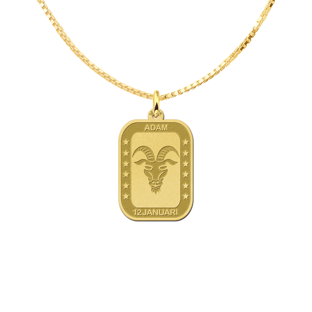 Gold rectangular pendant zodiac capricorn