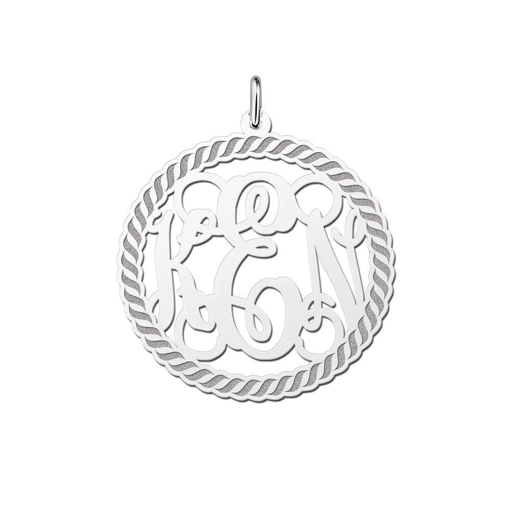 Silver Monogram Necklace with Engraved Border, Large