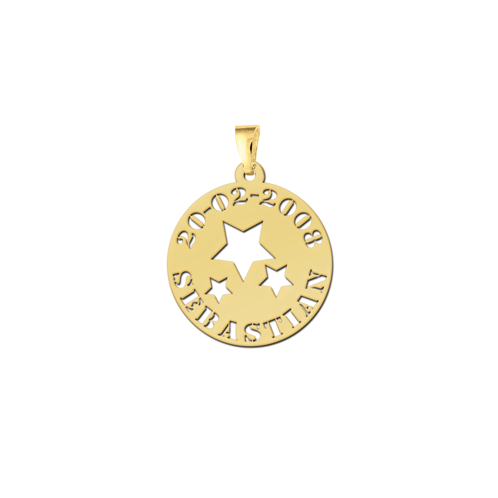 Gold plated baby pendant stars with name and date