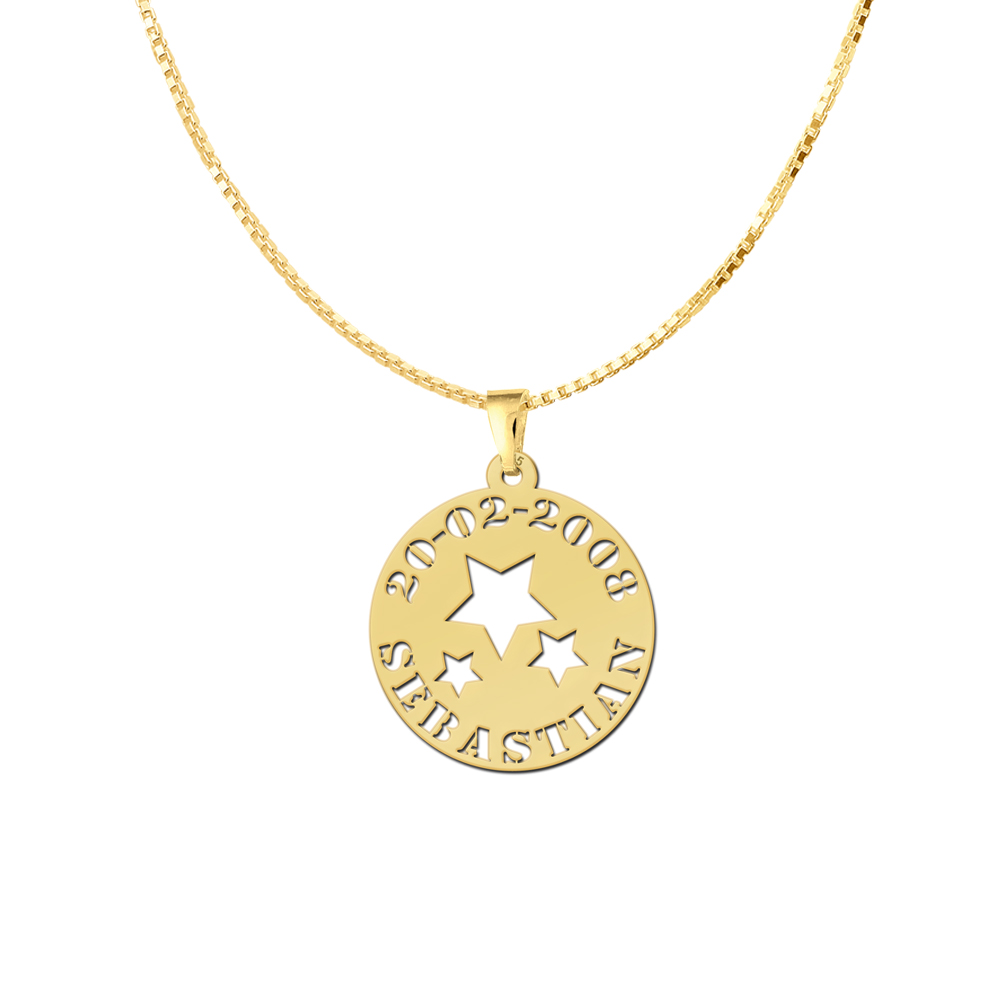 Gold plated baby pendant stars with name and date