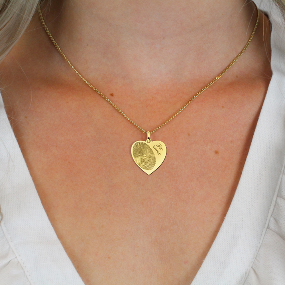 Gold heart pendant with fingerprint and own handwriting