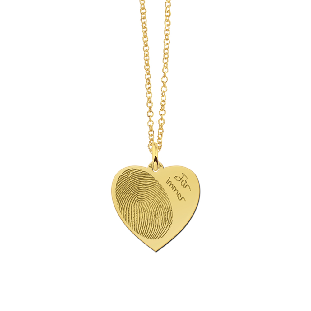 Gold heart pendant with fingerprint and own handwriting