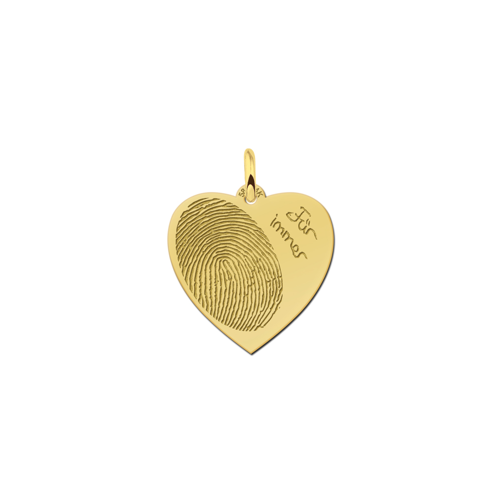 Gold heart pendant with fingerprint and own handwriting