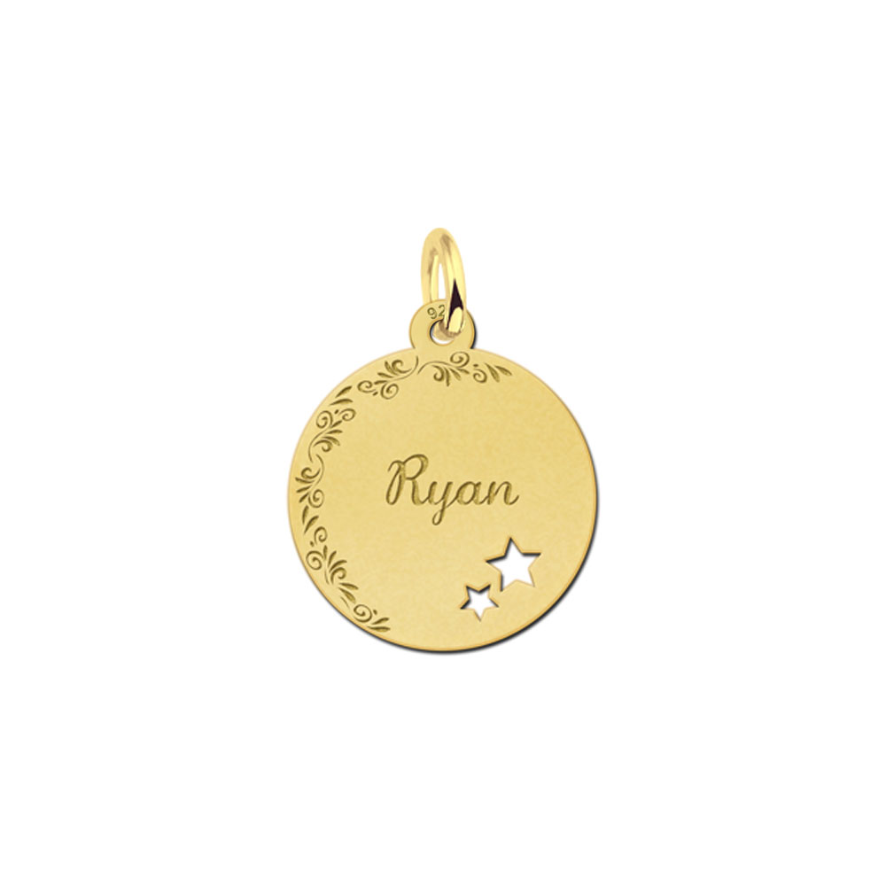 Gold-plated pendant with floral border and two stars