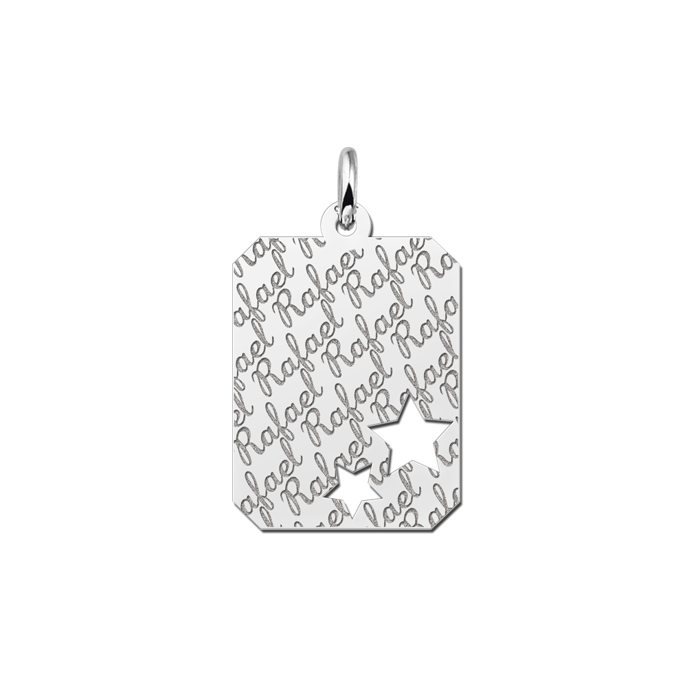 Silver rectangle16 nametag repeat engraving stars