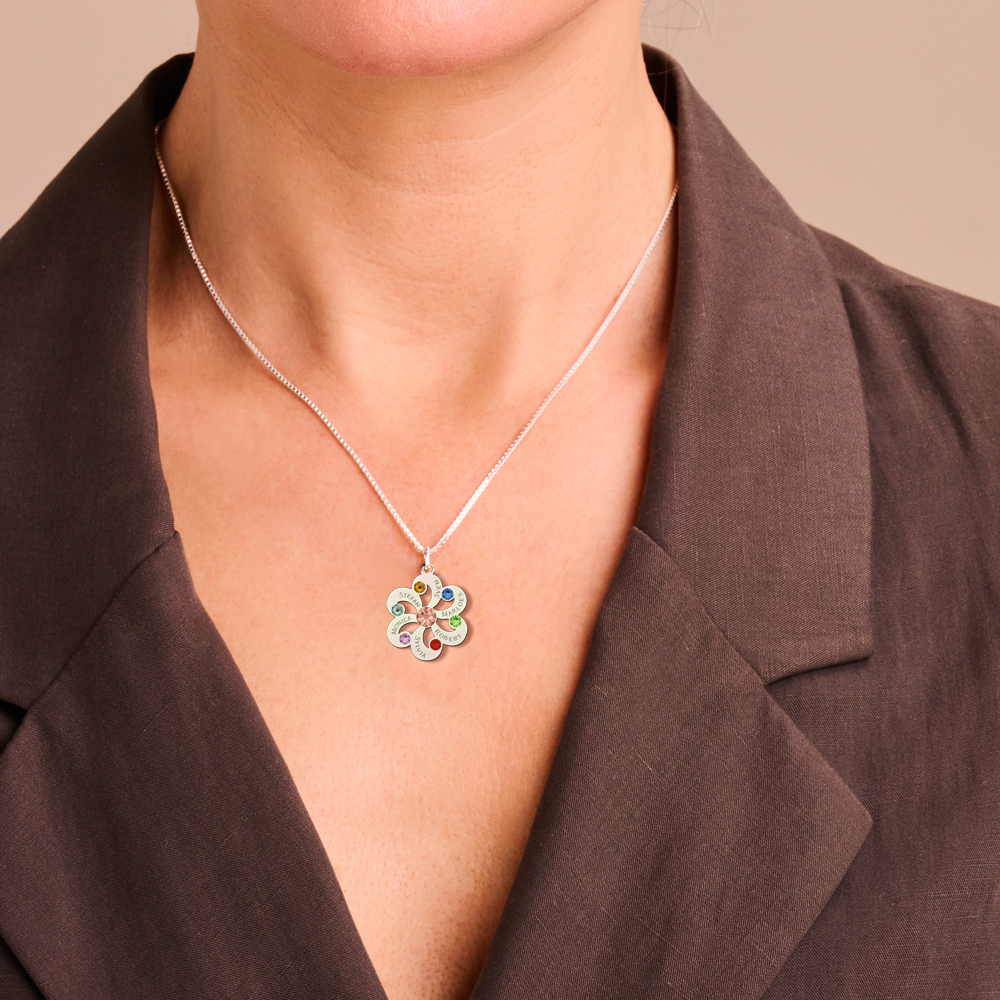 Silver flower pendant with birthstones