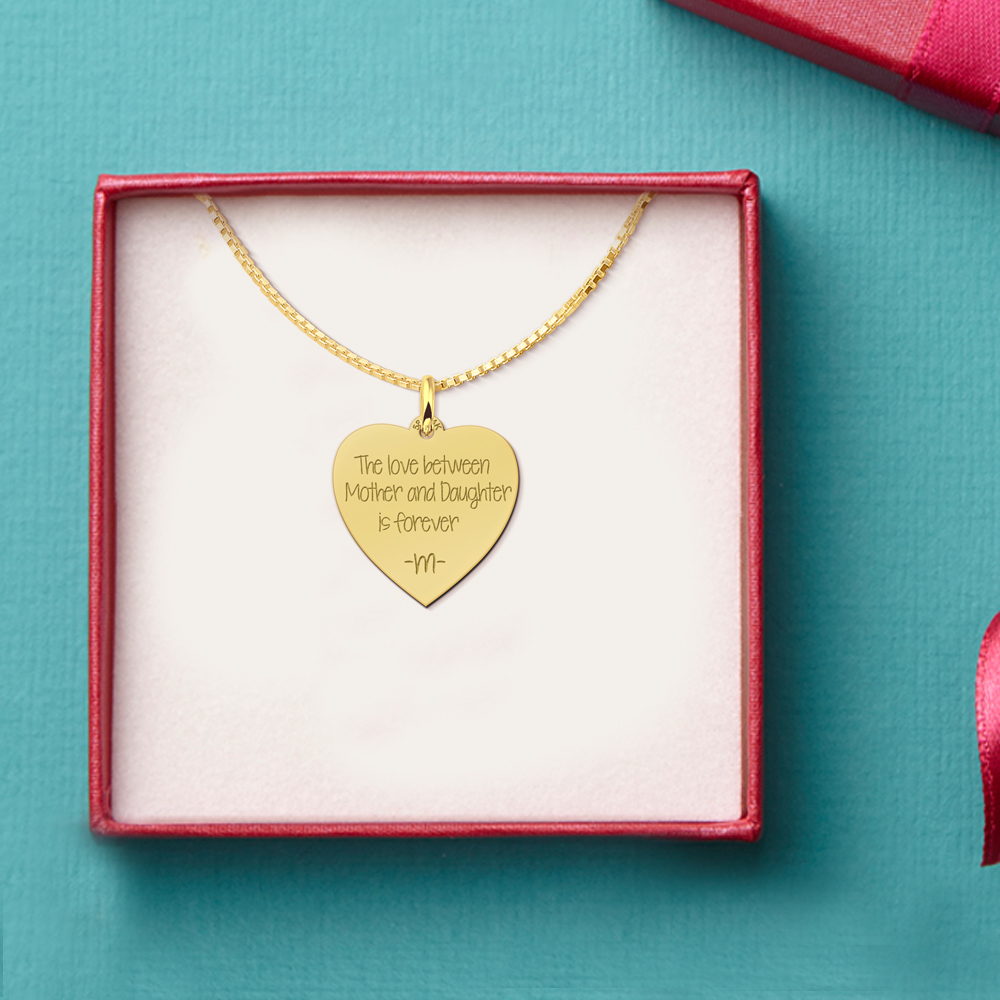 Golden Heart Pendant Engraved with Text
