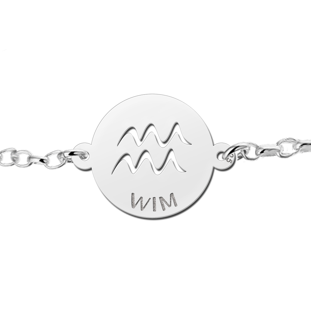 Silver star sign bracelet round Aquarius