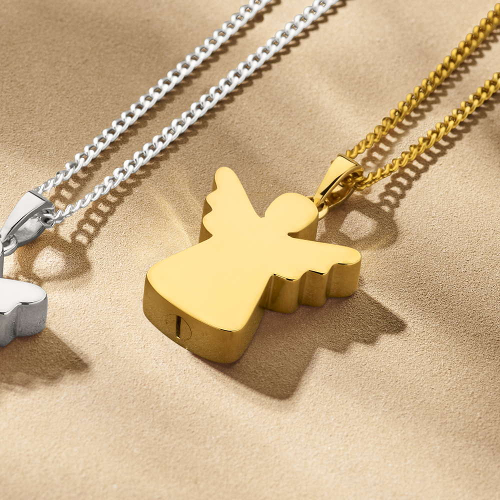 Gold ash pendant in shape of an angel