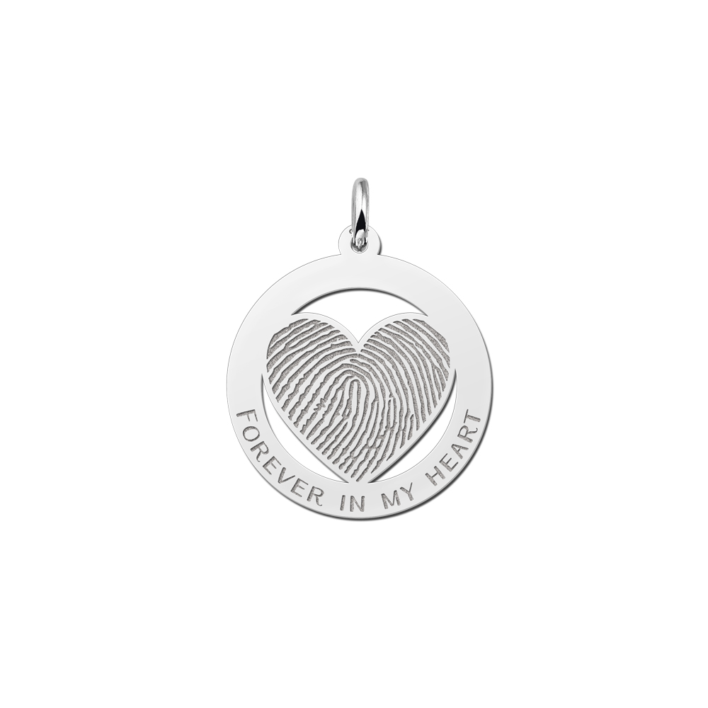 Silver fingerprint heart pendant circled