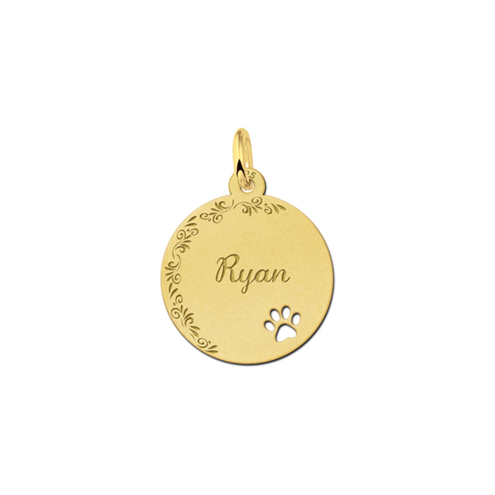 Gold-plated pendant with floral border and pet paw