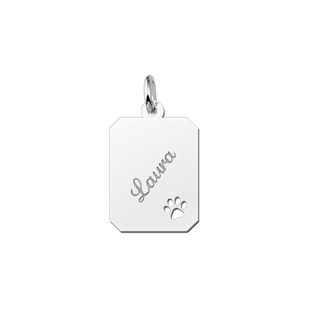 Silver Personalised Dog Tag with Name and Dog Paw