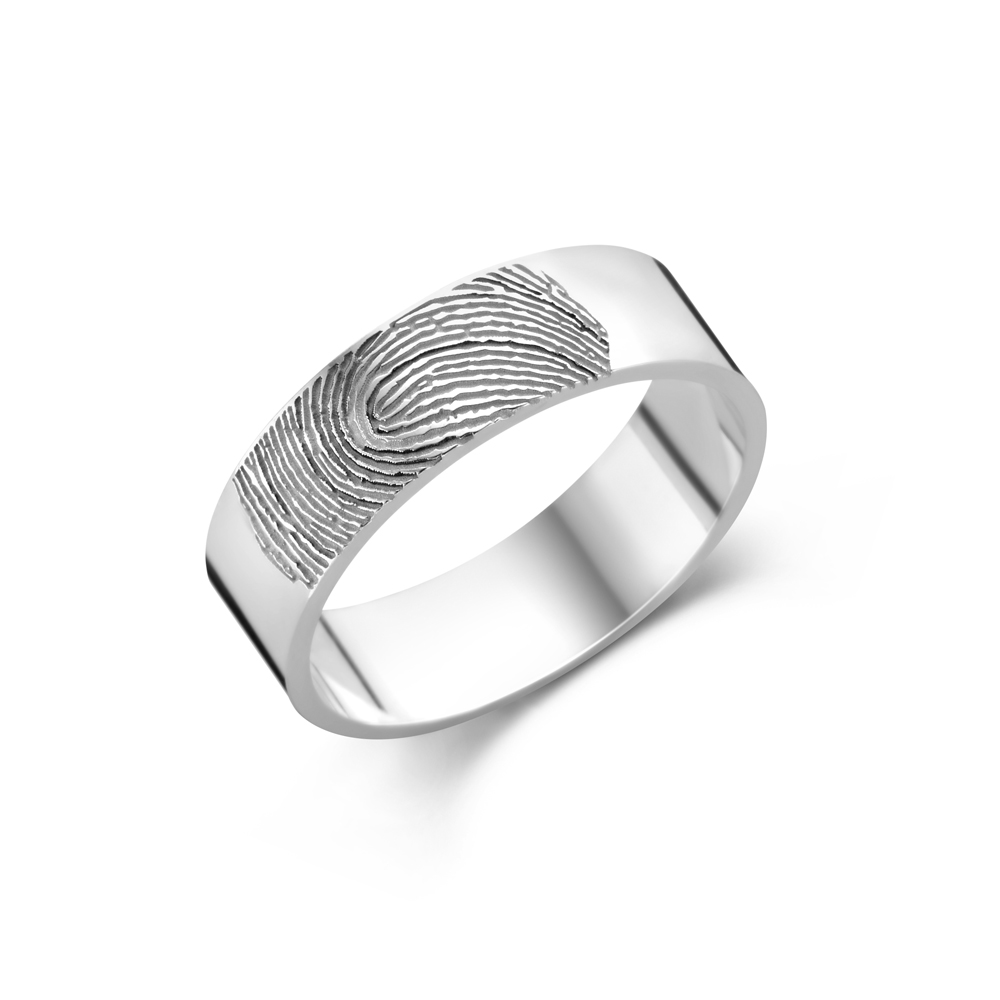 Silver fingerprint ring - 6 mm flat