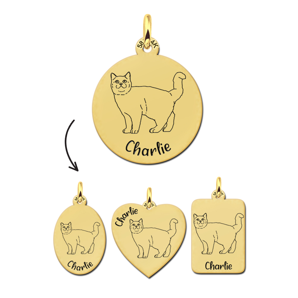 Personalised cat pendant British shorthair gold