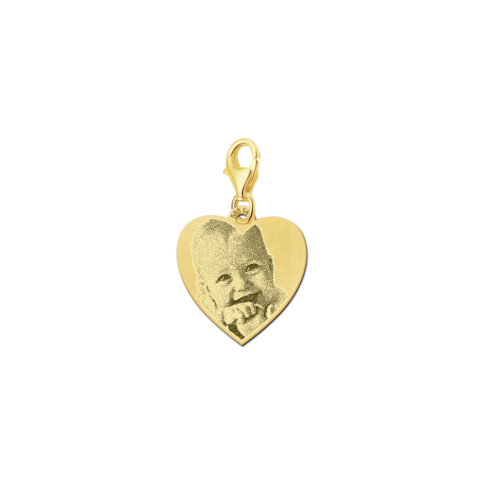 Photo pendant with heart and carabiner gold