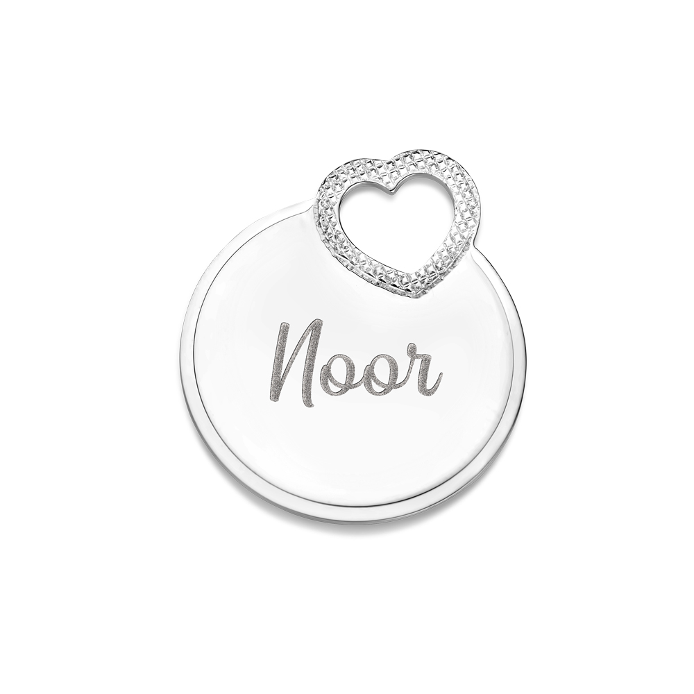 Silver Round Pendant with Heart and Name - Names4Ever