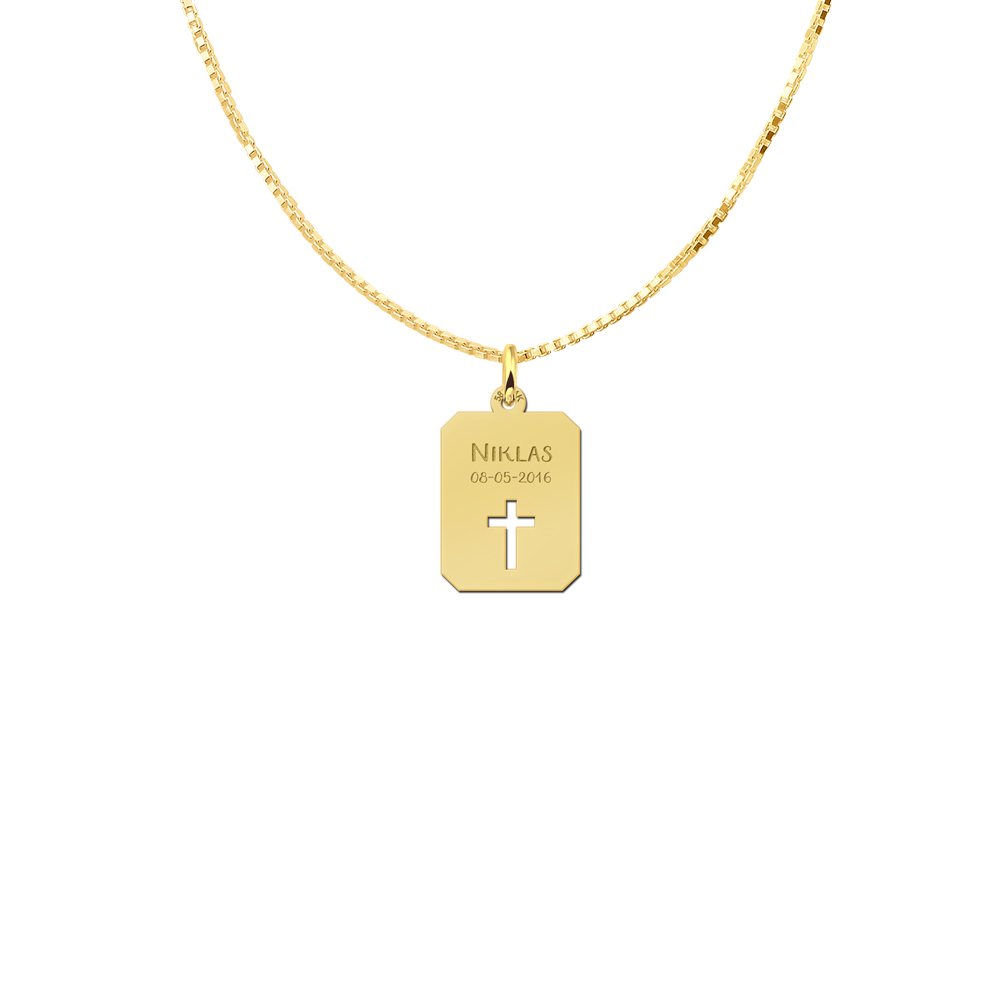 Golden communion dogtag with cross