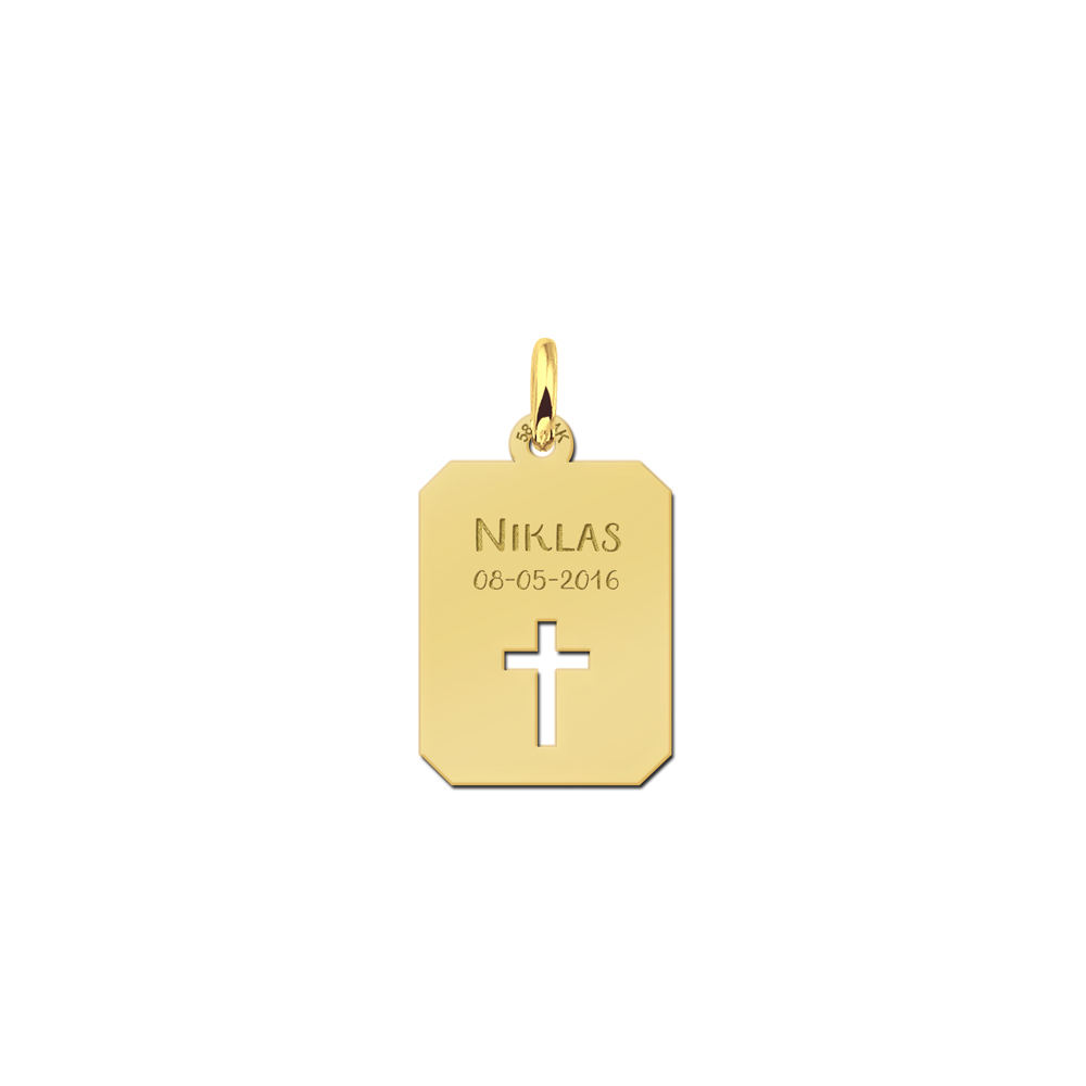 Golden communion dogtag with cross