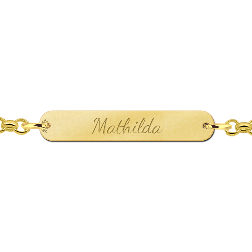 Golden personalised bracelet bar with name