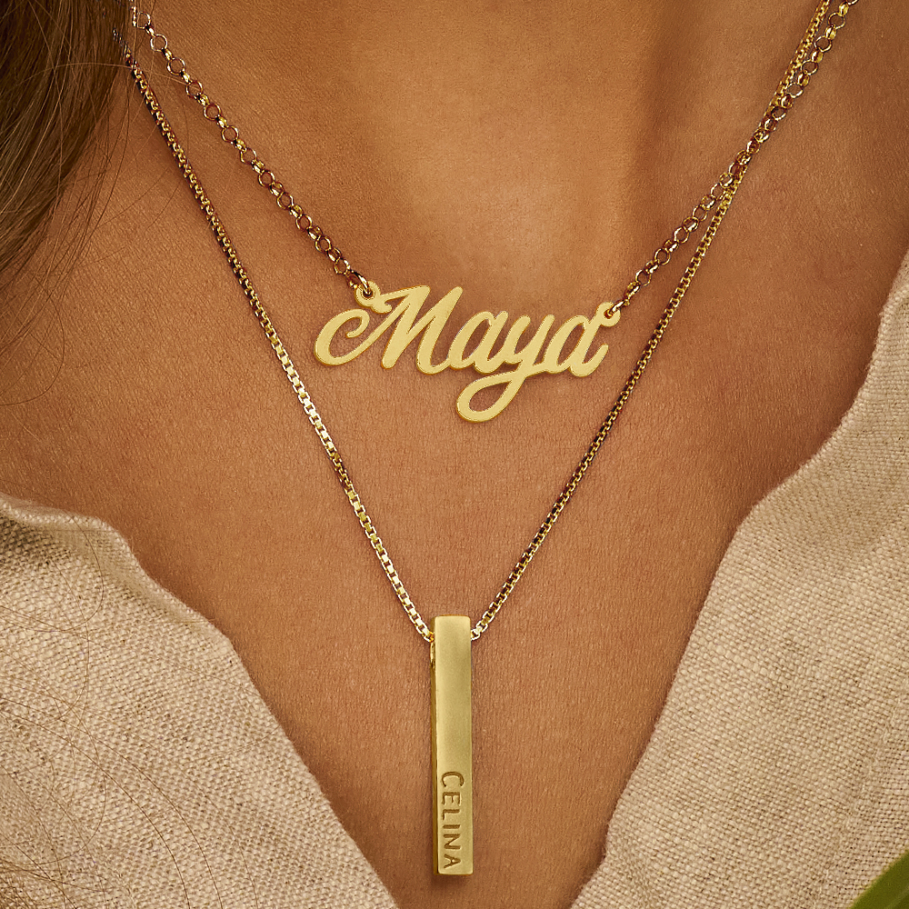 Gold name necklace model Maya