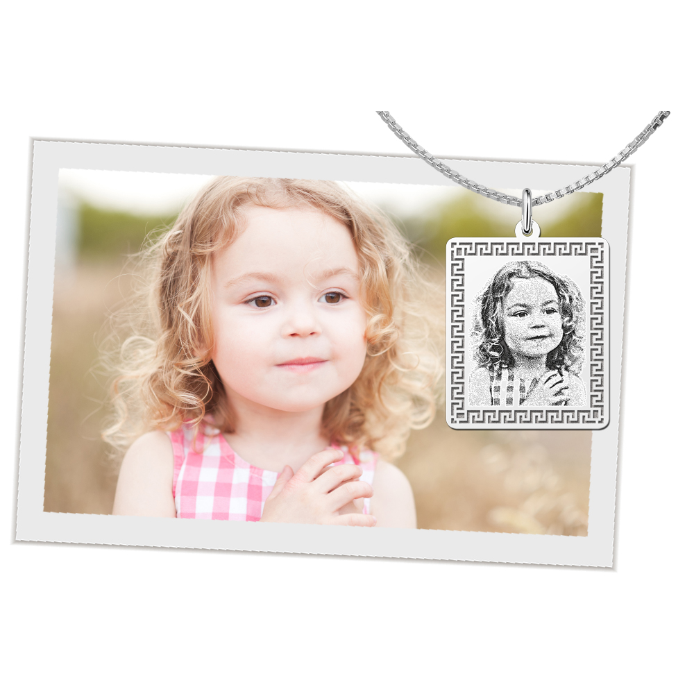 Photo engraving dog tag with hook pattern silver