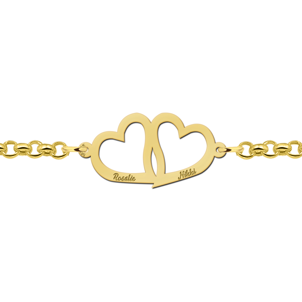 Golden mother-and-daughter bracelet with hearts