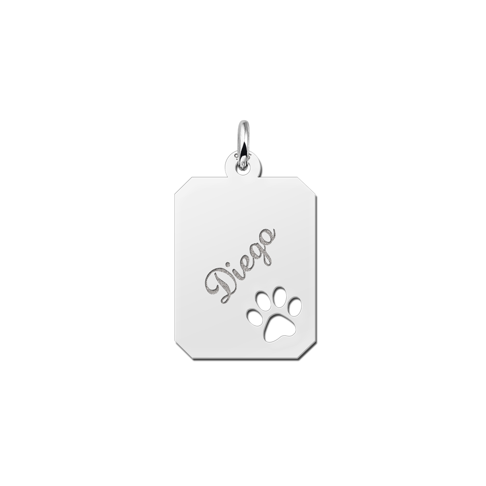 Silver Personalised Necklace, Paw with Name