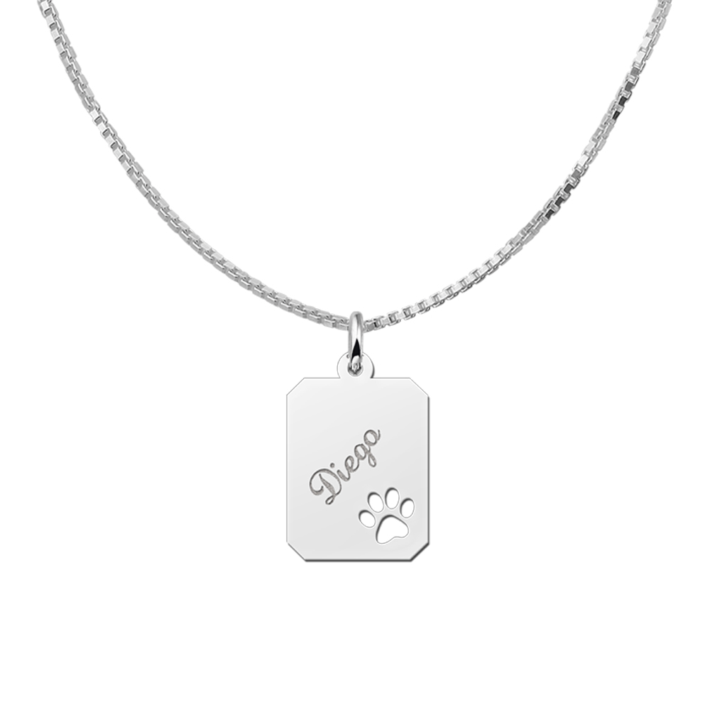 Silver Personalised Necklace, Paw with Name
