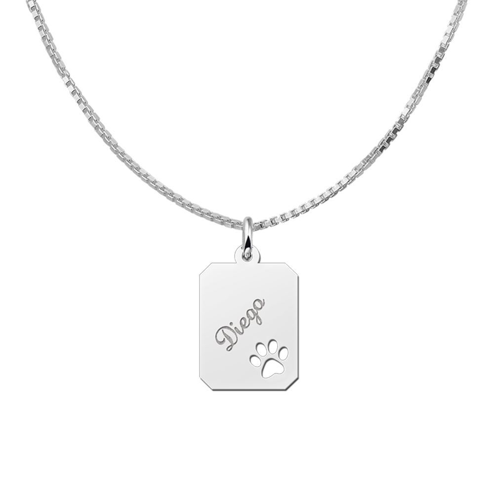 Silver Personalised Necklace, Paw with Name