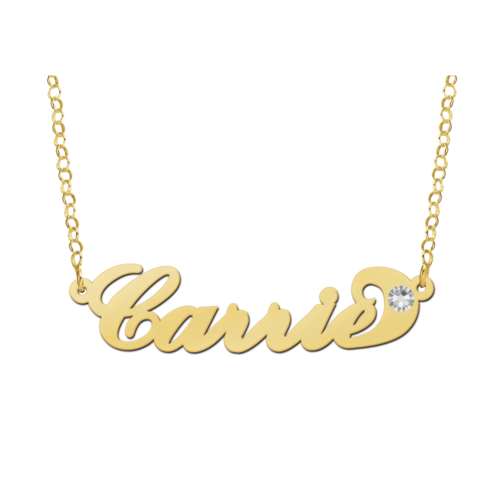 Gold Plated Carrie Style Name Necklace with Zirconia