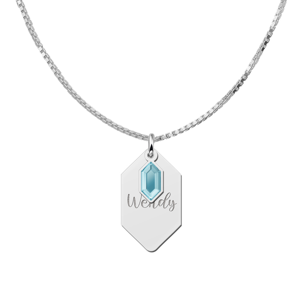 Silver zirconia pendant with engraving