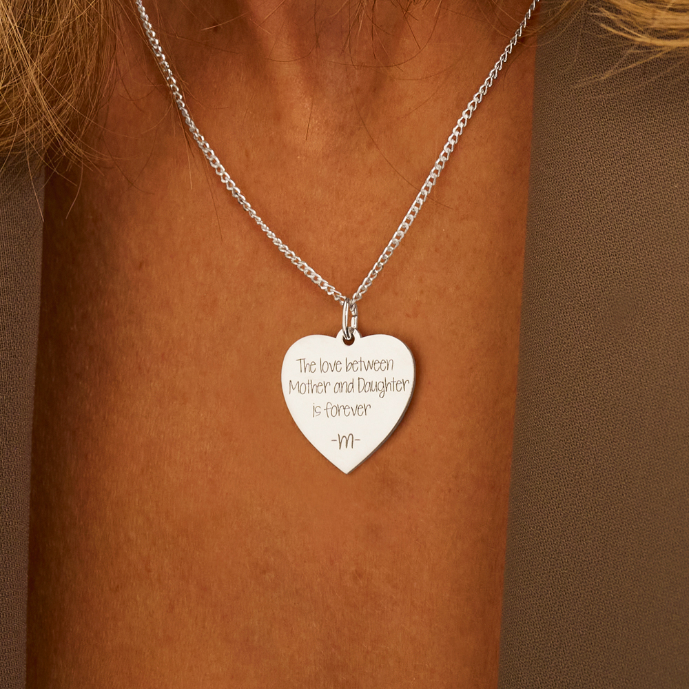 Silver Heart Pendant Engraved with Text