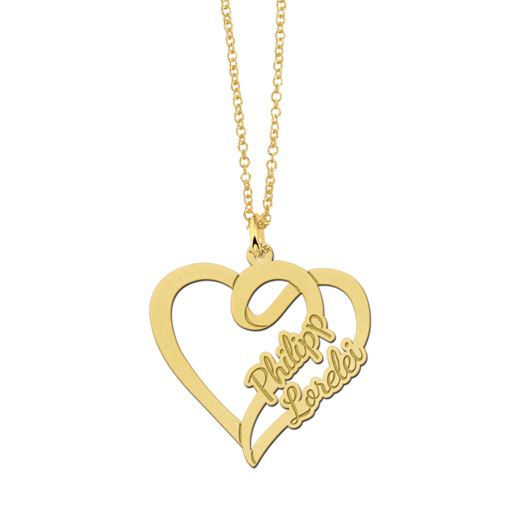 Gold heart shaped pendant for two names