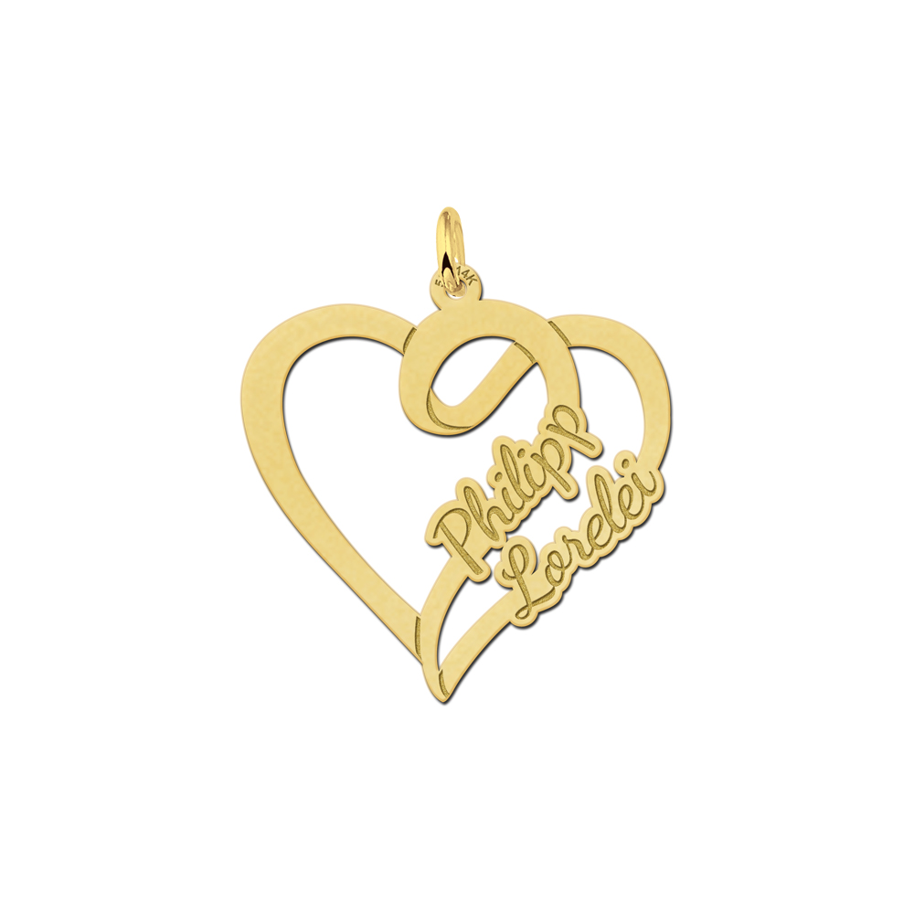 Gold heart shaped pendant for two names
