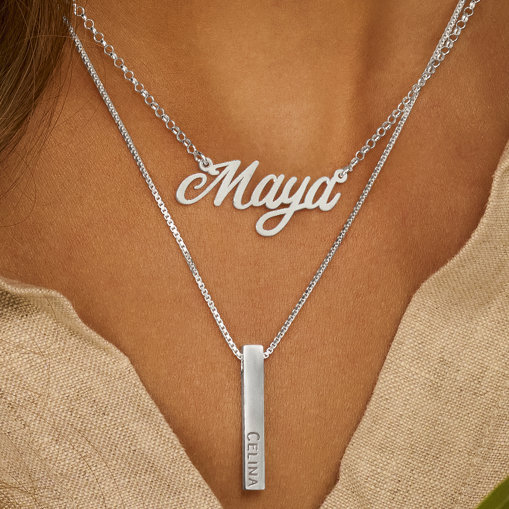 Silver name necklace model Maya