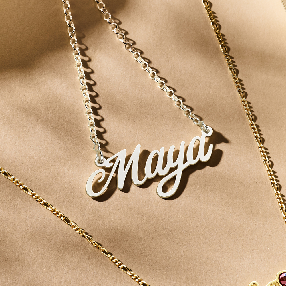 Silver name necklace model Maya